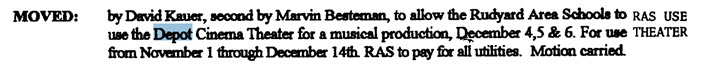 Depot Cinema (Woodside Depot Cinema, Kinross Depot Cinema) - Meeting Minutes From 1998 Discussing Theater